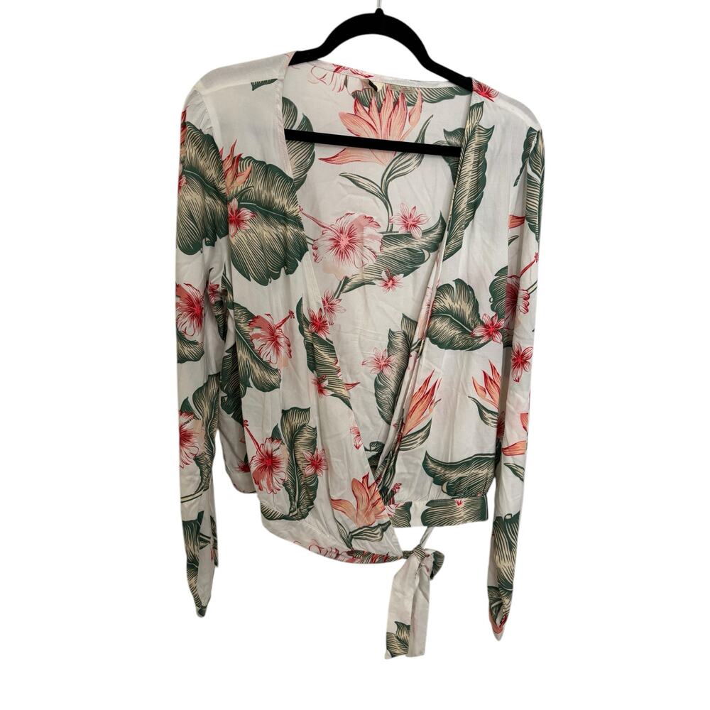 Roxy Top Womens L Empire State View Wrap Marshmallow Tropical Love Long Sleeve
